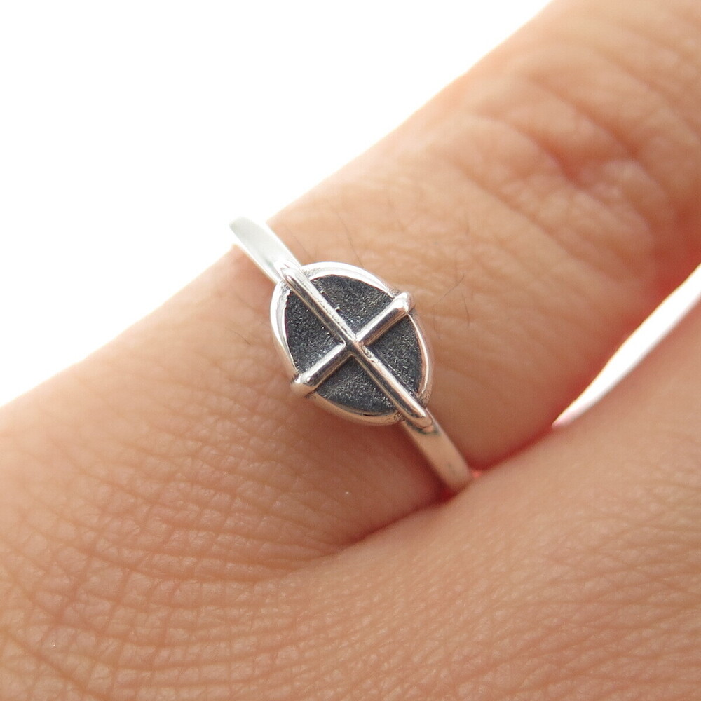HAGIT GORALI 925 Sterling Silver Vintage Modernist Cross Oxidized Ring Size 5.25